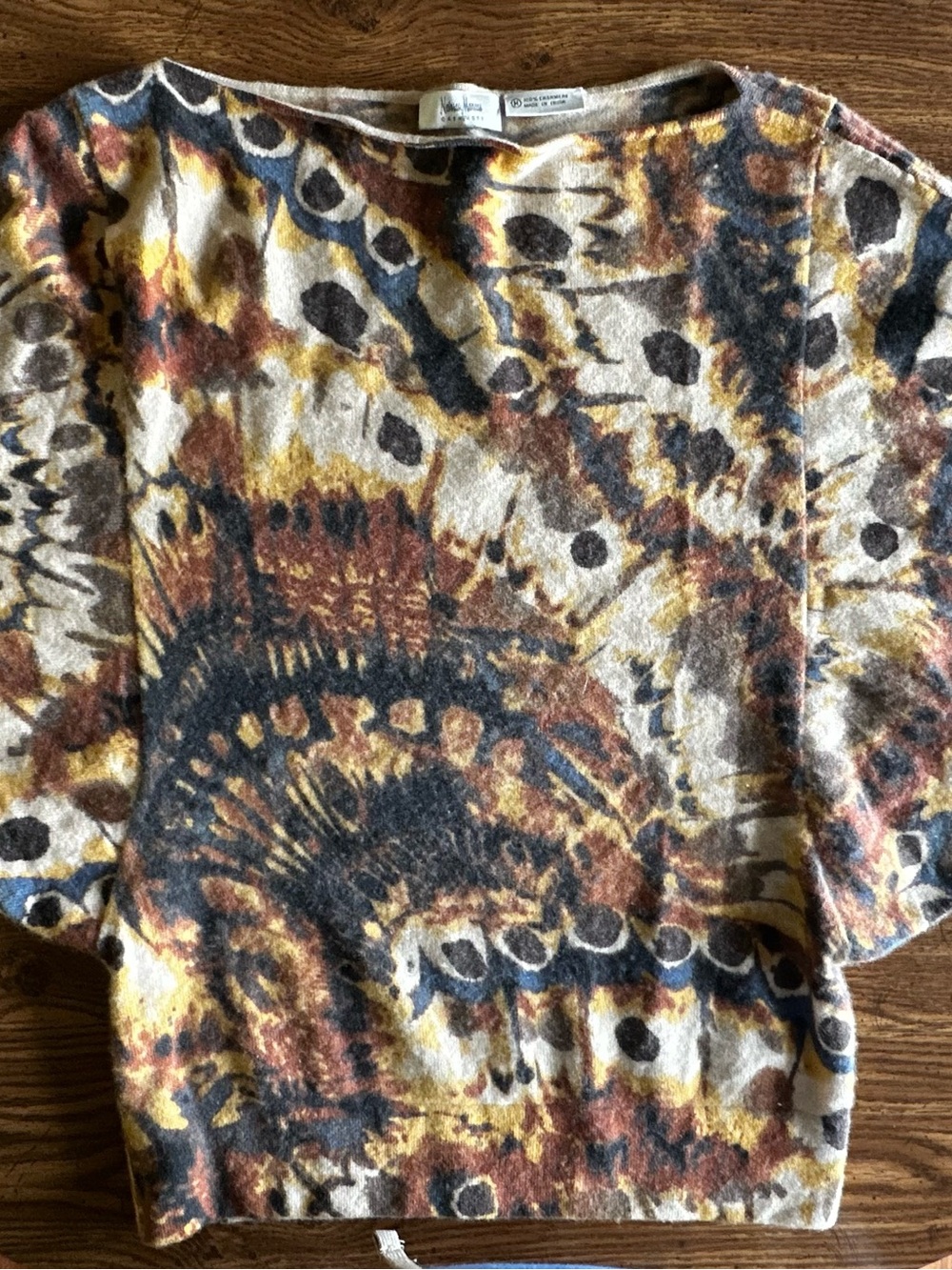 Neiman Marcus Multicolor Cashmere Sweater in Black, Yellow and Brown